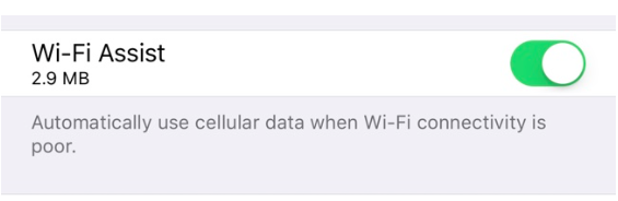 iOS9.3からWi-Fiアシスト機能で使用したデータ通信量が表示される模様